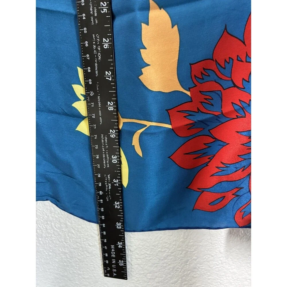 100% Silk Vintage Casca For Magid Scarf One Size Blue Floral 34x34 Square Print